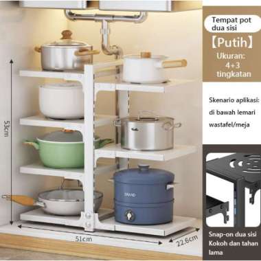 RM Rak Penyimpanan Dapur Rak Penyimpanan Panci Putih 【3+4 susun】