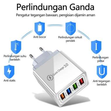 Adapter Charger 5V 3.1A 4 Port USB Quick Charging Fast Charging Pengisian Daya Cepat+Lampu LED Hitam