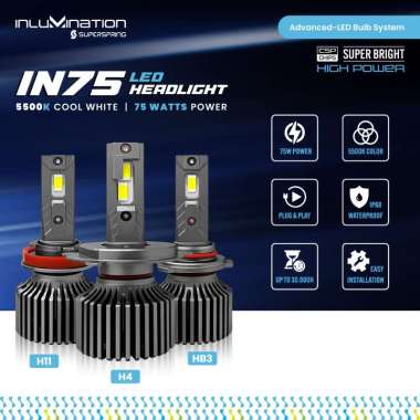 INLUMINATION Lampu Led Mobil 75W 5500K H11 HB3 H4 Garansi 24 bulan H4