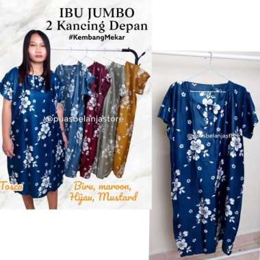 Daster Ibu Jumbo LD 120cm Daster Busui Friendly Rayon Solo Adem Daster Mekar_Biru
