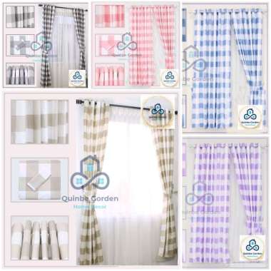 Gorden katun motif kotak gingham warna Abu biru pink ungu coklat Tinggi 100 cm x L100 cm Pink salem