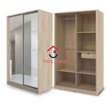 Lemari pakaian lemari baju pintu geser sliding full kaca Putih