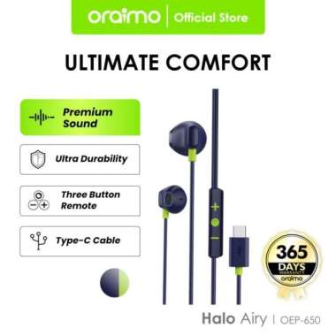 ORAIMO Wired Earphone Headset Kabel Type-C 1.2 Meter OEP-650 Hitam