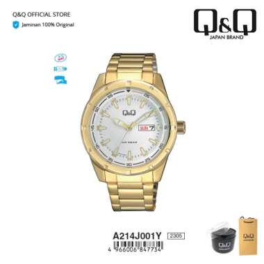 Q&Q QnQ QQ Original Jam Tangan Pria Analog Rantai Stainless Steel - A214 A214J Tahan Air 5 BAR A214J