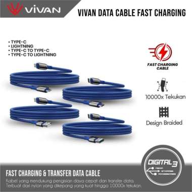 Vivan Cable Data Fast Charging PD Kabel USB Type-C Lightning HP Iphone Android Lightning