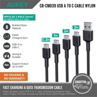 Aukey Cable Data CB-CMD39 USB A to C Kabel 60W 3A Fast Charging PD 0.3M 1M 2M 3M 0.3m