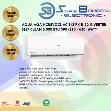 AQUA AQA-KCR5VQCL AC 1/2 PK R-32 INVERTER SELF CLEAN 5.000 BTU 390 (210 - 630) WATT (NEW) (KHUSUS BA