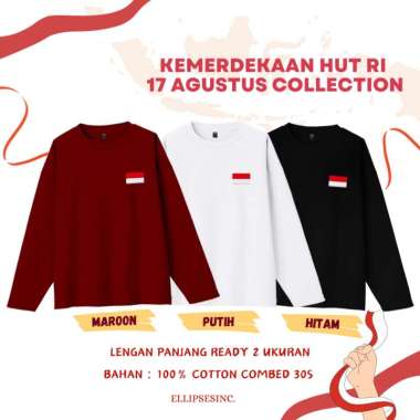 ELLIPSESINC Kaos Oversize Wanita & Pria Kemerdekaan HUT RI 17 Agustus Bordir Warna Lengan Panjang XX
