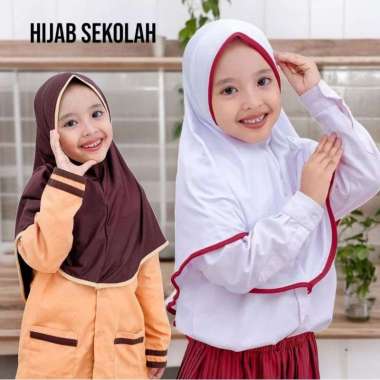 HIJAB INSTAN ANAK SEKOLAH SD PRAMUKA KAOS PE All size Putih Lis Merah