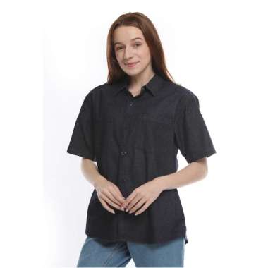 2nd RED Wist Slim Fit Kemeja Wanita Lengan Pendek Hitam Aspal 282301 L