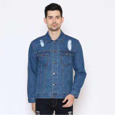 2nd RED Model Basic Jaket Jeans Pria Ripped - Mid Biru 192103 XL