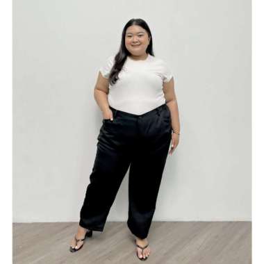 Garede - Celana Kerja Wanita Kantor Panjang Pinggang Karet Jumbo XXXL Hitam
