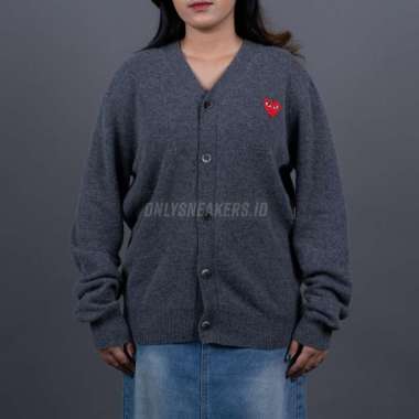 CDG PLAY RED HEART KNIT CARDIGAN SWEATER GREY (100% AUTHENTIC) 2XL