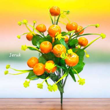 Hiasan Pajangan Pohon Buah Plastik Gepokan Panjang 48cm 18 Buah Sinchia Sincia Imlek Jeruk