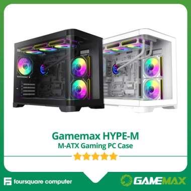 Gamemax HYPE-M Black & White + 3x ARGB Fan CPU PC Case Gaming Komputer Hitam