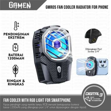 Gamen GMR05 Kipas Pendingin HP Fan Cooler Radiator Rechargeable Battery 1200mAh with Lampu RGB Light