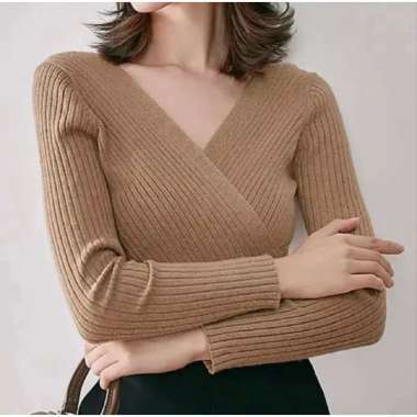 SWEATER RAJUT KOREANSTYLE V-NECK Coklat Copy
