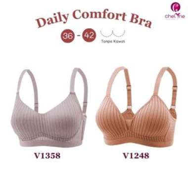 Chelyne BH Spandex Emboss V1248 / V1358 Full Cup 36/42 Daily Bra Tanpa Kawat Penyangga. V1248 - Mocc