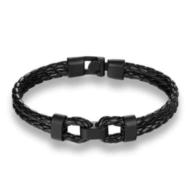 RUFUS PU LEATHER BRACELET gelang tali gelang pria gelang kulit + FREE BREWYN POUCH BLACK