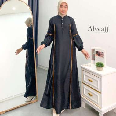 Gamis Muslim Wanita List Model Warna Hitam Populer Abaya Alwaf | Baju Syar'i Cewek Lebaran ramadhan 