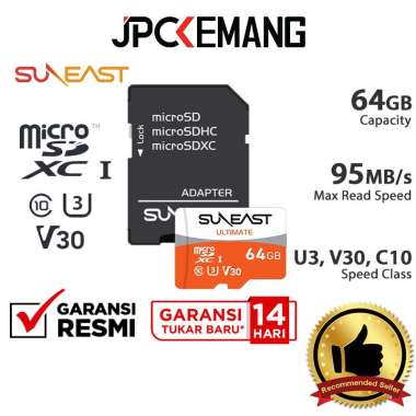 JPC KEMANG Suneast MicroSD 64GB 95MB/s UHS-I V30 Ultimate Orange Series Sun East Memory Card Micro S