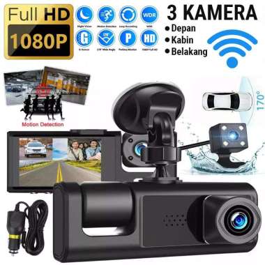 3 Kamera Mobil Dashcam Camera Car 3in1 CCTV Mobil Depan Kabin Dalam Belakang Parkir Mundur Rear Fron
