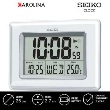 Jam Dinding SEIKO QHL058W Digital Alarm White Plastic Case LCD Dial