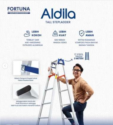 Fortuna Aldila 17 Trap 3m AD 17 Step Anak Tangga Lipat 3 meter Aluminium Alumunium AD17