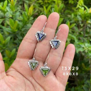 Anting Earrings Perak Silver Bali 925 Hook Simple minimalis Segitiga Blue Topaz Peridot Custom elega