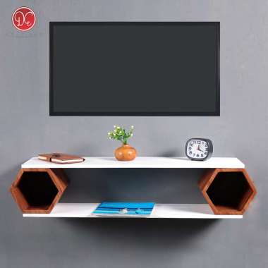 Dections Furniture Meja TV Gantung Hexagonal Modern Minimalis / Rak TV Tempel Dinding 80x20 cm Putih