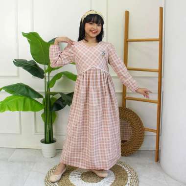 Shirt dress maxi cotton/ Ghamis dress katun anak Brown/ Daisy Raya 4 tahun