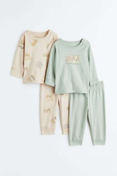 H&M Kids Printed Cotton Pyjamas 4Pcs Set Green Paiakan Anak (1106722002) 74