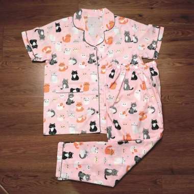 Aykowear Baju Tidur Piyama Wanita JUMBO Kitty Pink-Set Celana Pendek