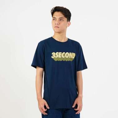 3Second Men's T-Shirt Short Sleeve Regular Fit Cotton Logo Script Spica OL-C301124 Blue S