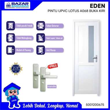Eden - Pintu Kamar Mandi Wc Upvc Lotus A068 A 068 WH Buka Kiri White