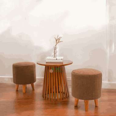 Package 2 Stool & Meja Beringin Minimalis / Set Kursi Puff / Set Kursi Stool / Meja Kopi / Side Tabl