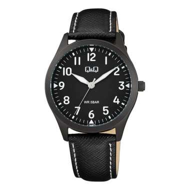 JAM TANGAN PRIA ANALOG KULIT STRAP Q&Q ORIGINAL QNQ Q76 B003PY QQ Q76B-003PY STRAP HITAM KULIT NG