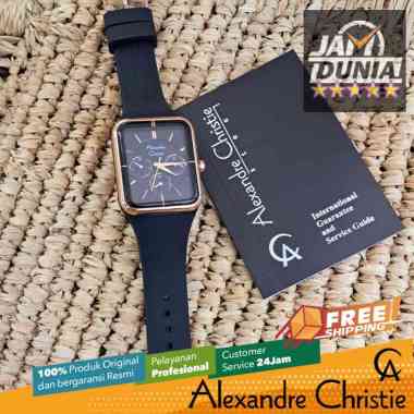 JAM TANGAN ALEXANDER CHRISTIE WANITA ORIGINAL BLACK RUBBER KOMBINASI ROSE GOLD 2744 AC 2744 AC2744 A