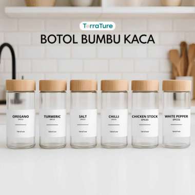 TerraTure Botol Bumbu Dapur Estetik Kaca 120ml Tempat Bumbu Kedap Udara Spice Jar Tutup Bambu Wadah 