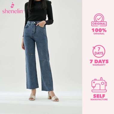 Shenelin celana ripped jeans wanita highwaist loose kulot kekinian Tifa Cullotes 32 Hitam