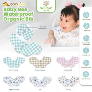 Celemek Makan Bayi - Baby Bee Waterproof Organic Bib Tartan Pink