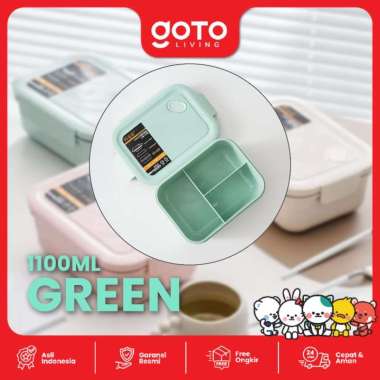 Goto Qino Bento Lunch Box Tempat Makan 3 Sekat Kotak Bekal Anti Tumpah GREEN