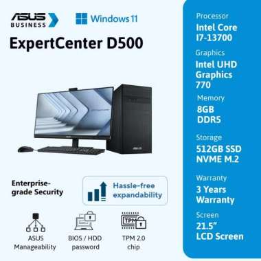 ASUS DESKTOP ExpertCenter D500TE-785000035X Intel Core I7-13700 8GB 512GB Windows 11 PRO Warranty 3Y