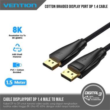 VENTION Cable Display Port to DP 1.4 Cotton Braided Nylon Kabel DP to DP 4K 8K HDR Sync UHD Dynamic 