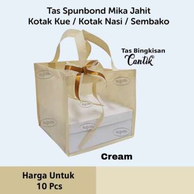 Tas Spunbond Mika Jahit Kotak Kue / Kotak Nasi / Sembako Hijau 25x25x22