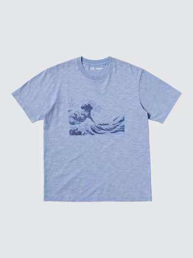 UNIQLO T-Shirt Kaos Pria UT Ukiyo-E Lengan Pendek BLUE S