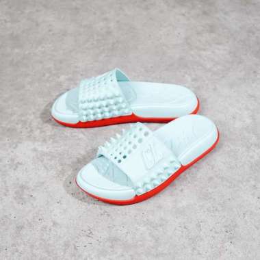 Sandal CHRISTIAN LOUBOUTIN TAKE IT EASY ICEBURG BLUE FLAT RUBBER SLIDE 100% ORIGINAL 42