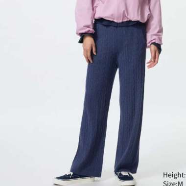 UNIQLO Celana panjang wanita Rajut Cable Washable Knit Pants BLUE M