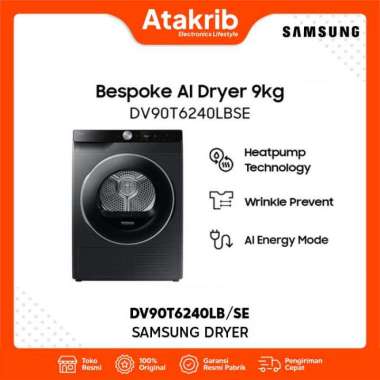 SAMSUNG DRYER DV90T6240LB/SE Bespoke AI Laundry Front-load Dryer Hygiene Care 9 Kg