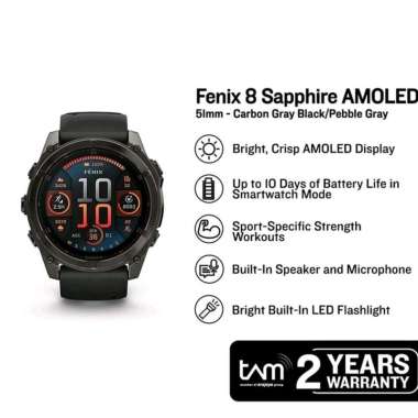 GARMIN Fenix 8 Amoled Sapphire Titanium 51 mm Ultimate GPS Multisport Smartwatch Garansi TAM carbon 